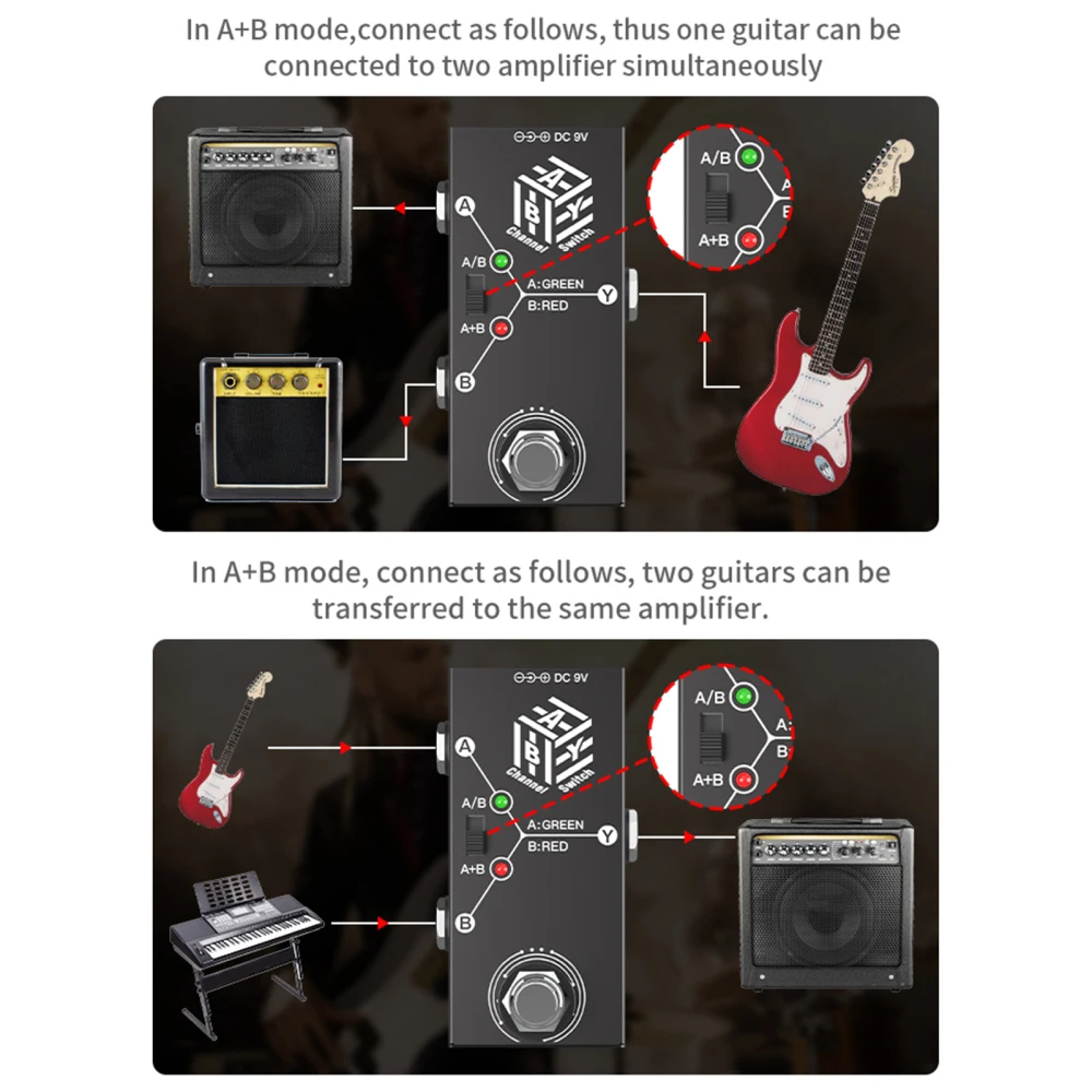 Guitar Effect Pedal Guitar Pedals ABY Box Line Selector AB Switch Mini Effect Pedal Bidirectional Transmission Anti-slip Support A/B or A and B Mode