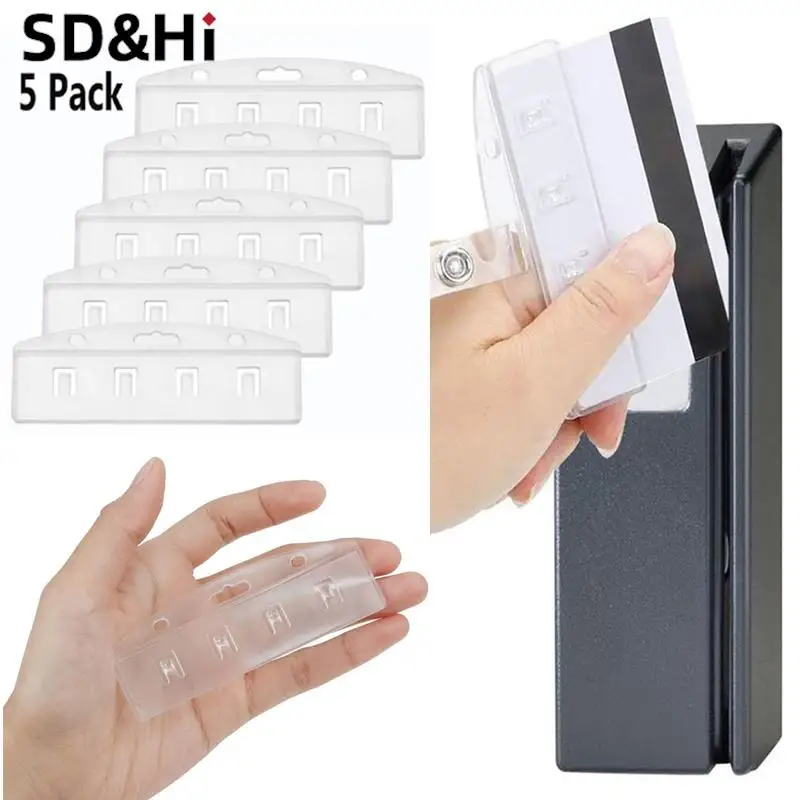 

5 шт. прозрачный горизонтальный держатель для половинной карты, бейдж для удостоверения личности, матовые жесткие поликарбонатные пластиковые офисные принадлежности