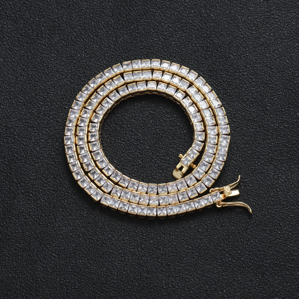 

EYIKA Gold Silver Color Iced Out CZ Square Tennis Chain Necklace 3mm Baguette Zircon Choker Hip Hop Rapper Men Women Jewelry