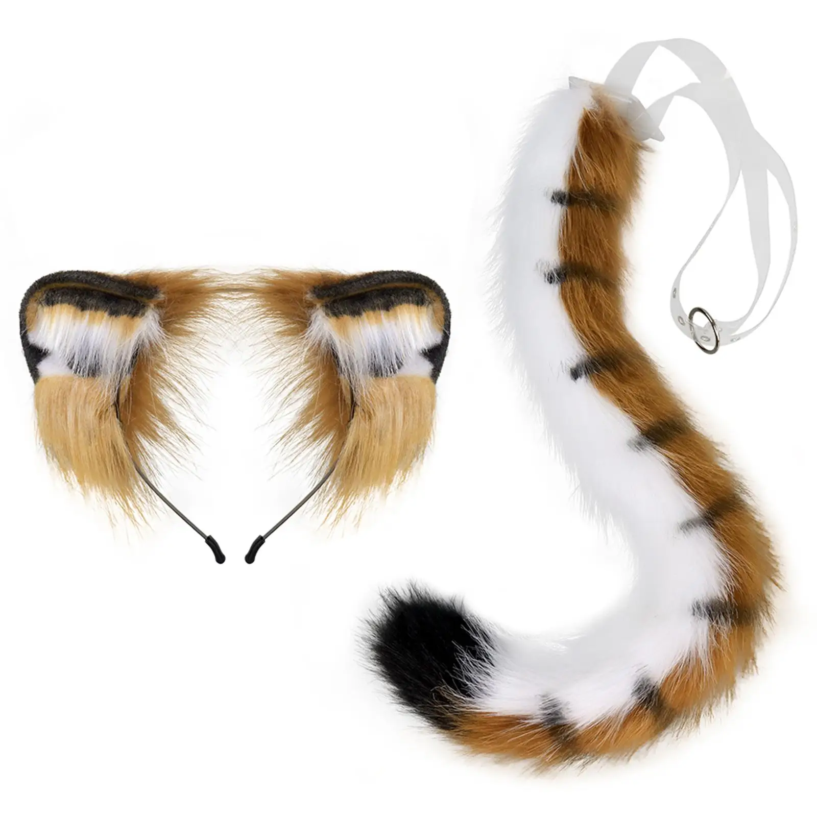 Tiger Ears and Tail Set Cosplay Adjustable Women Girls Headband Tiger Tail for Performance Party Masquerade Role Play Halloween