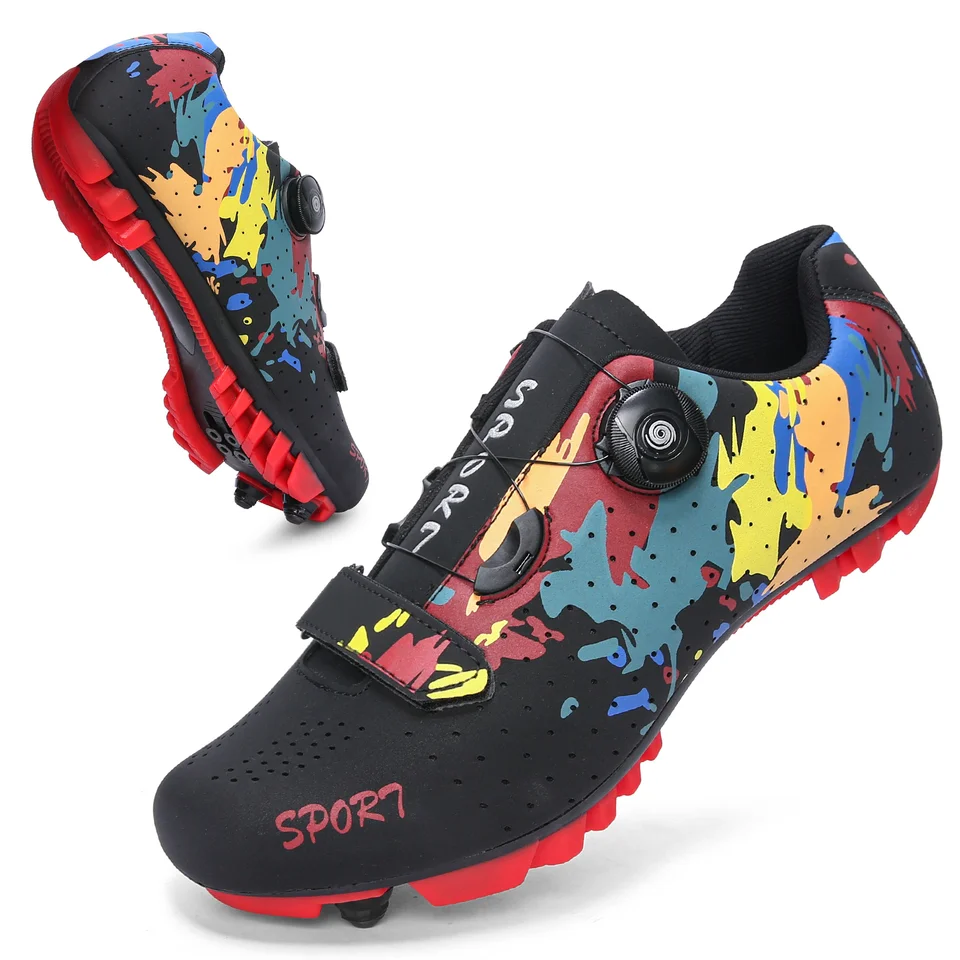 Chaussures de vélo de route vertes chaussures de cyclisme pour hommes boucle à cliquet rapide Compatible avec le système SPD pédale en plein air femmes chaussures de cyclisme rouges  18