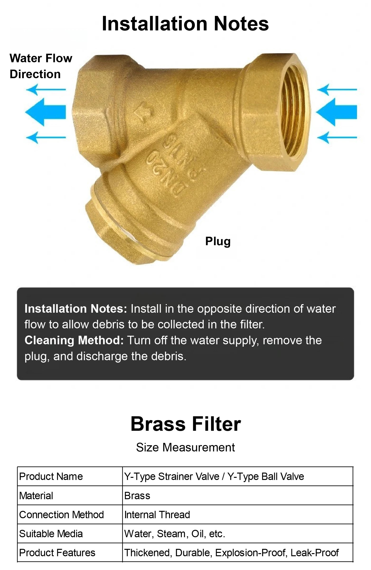 Inline Brass Y Strainer Valve Threaded Female PN16 Sediment Filter with SS Mesh