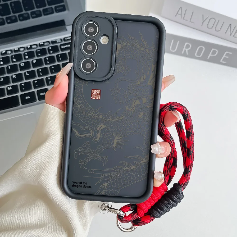 Dragon Motif Phone Lanyard Case with Wrist Chain Cover
