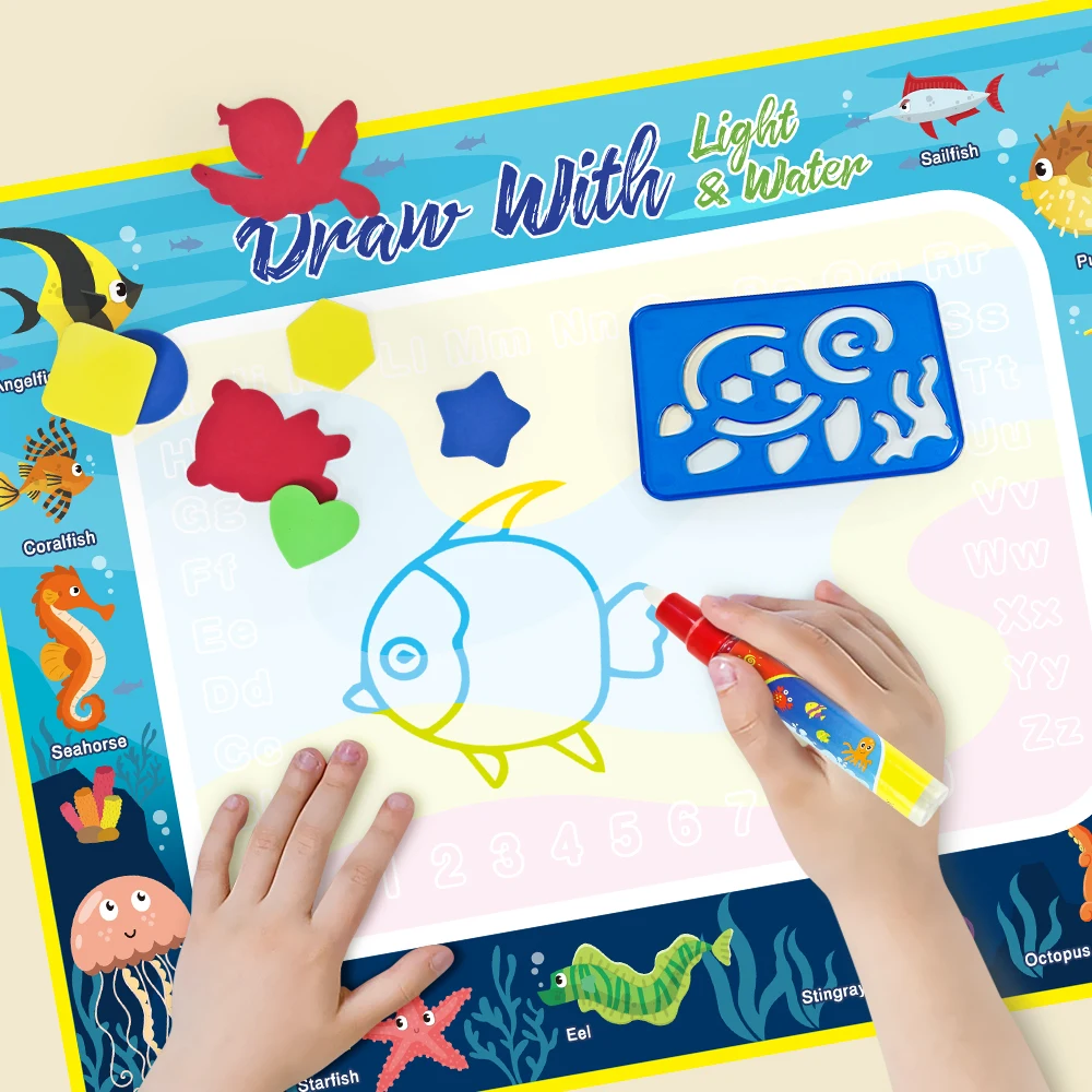 5 Styles Doodle Water Drawing Mat with Magic Pen Non-toxic Water Painting  Mat Montessori Early Education Drawing Toy for Kids