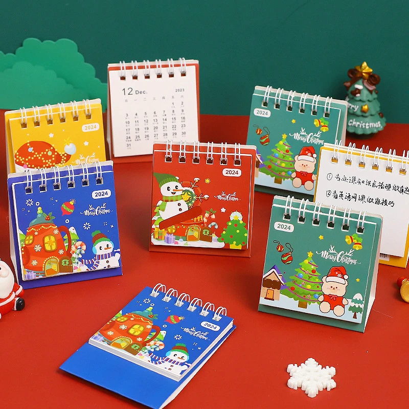 

2024, мультяшный Рождественский настольный календарь, милый мини-календарь, настольное украшение, ежедневник для студентов, рождественский подарок