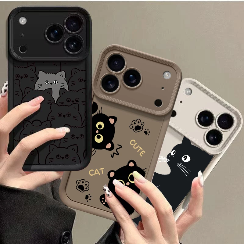 Luxury Cartoon Cat Matte Silicone Phone Case - Stylish Couple Cover