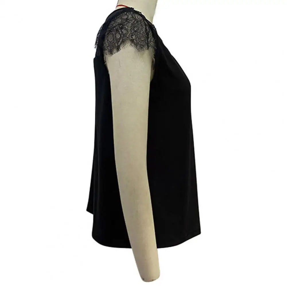 

Women Black Lace Top Stylish Women's V-neck Lace Short Sleeve Tops Casual Streetwear Dressy Outfits for Summer Solid Color