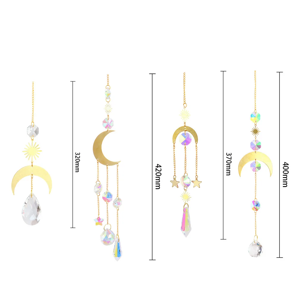 Crystal Wind Chime Pendant Diamond Sun Moon Shape Hanging Sunlight Catcher Home Window Curtain Festival Decoration