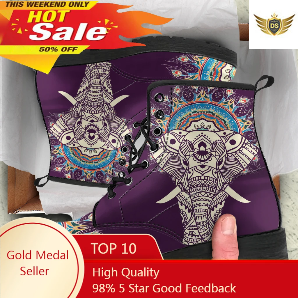 

Fashion Elephant Design Anti-slip Women Boots Casual Outdoor Female Boots Print On Demand Durable Vulcanized Rubber Sole Boots