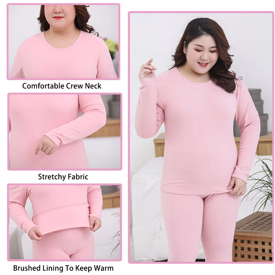 Thermal Underwear Sets Plus Size Thermal Set Women Long Johns Set Solid Warm Thermal Underwear Thermo Long Sleeve Pants Pajamas Winter Home Clothes