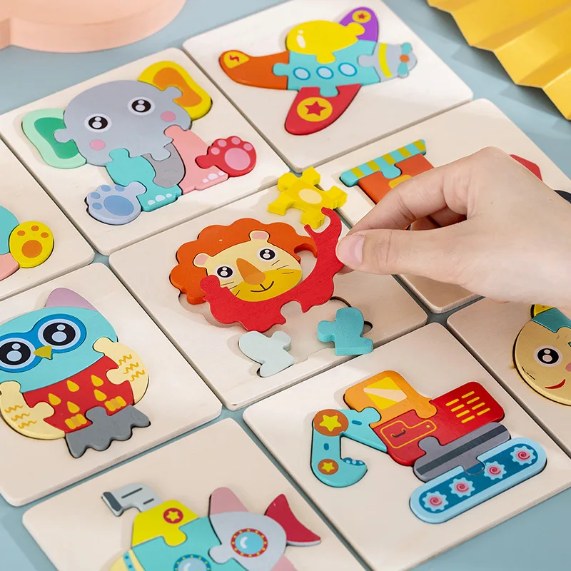 

Montessori Baby Toys Cartoon Animal Traffic Wooden 3d Puzzle Jigsaw Game Early Learning Educational Toys for Children