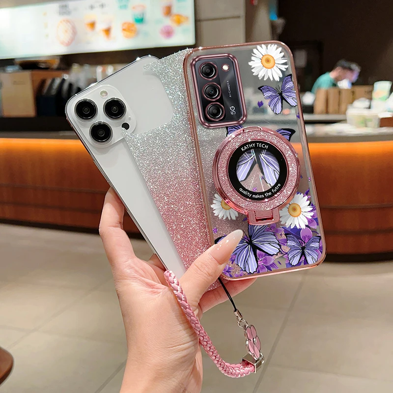 Purple Butterfly Plating Bracelet Holder Phone Case Cover