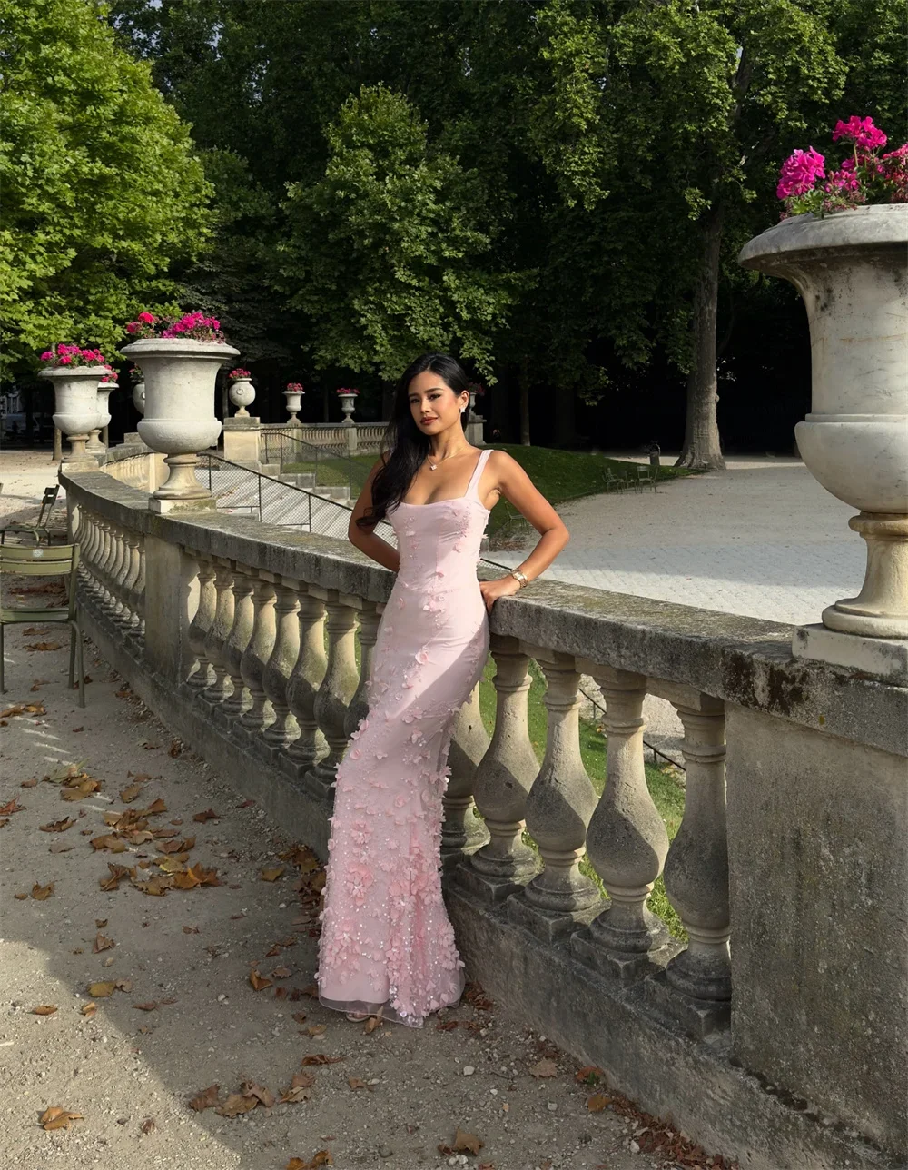 Custom Luxury Blush Pink 3D Floral Mermaid Evening Gown Modern Style ...