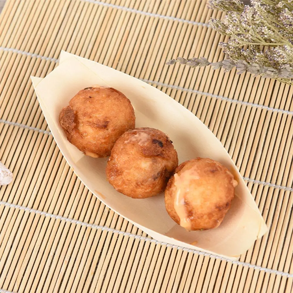 150 Pcs Disposable Sushi Wood Boat Wooden Snack Bowls Food Containers Party Plates Kitchen Barware Trays Dining Supplies