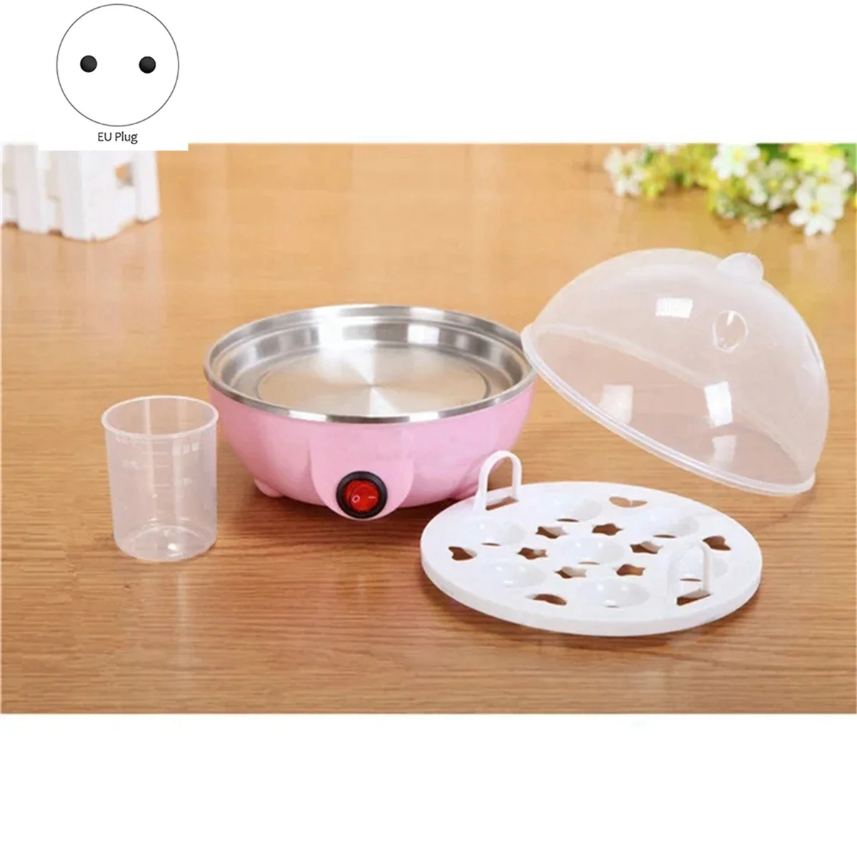 Rapid Egg Cooker: 7 Egg Capacity Electric Egg Cooker for Hard Boiled Eggs, Poached Eggs, Scrambled Eggs Pink EU Plug 6