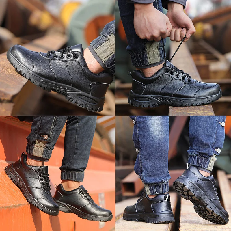 Herren Leder Sicherheits schuhe Anti-Smash Anti-Pannen-Arbeits schuhe wasserdichte leichte Arbeits schuhe unzerstörbare Schuhe Stiefel