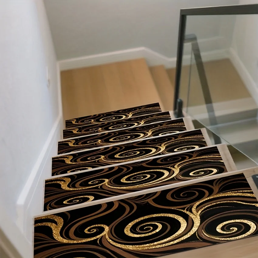 1/7/15PC 브라운 기하학적 원형 링 접합 장식 프린트 매트, 8x30인치 계단 카펫, 청소가 쉬운 엣지 계단 매트