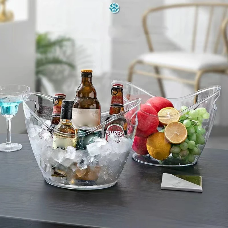 1 Pc Clear Ice Bucket Beverage Tub With 2 Handle Cooling Large Ice Bucket For Wine Champagne Bar Supplies For Family Reunion