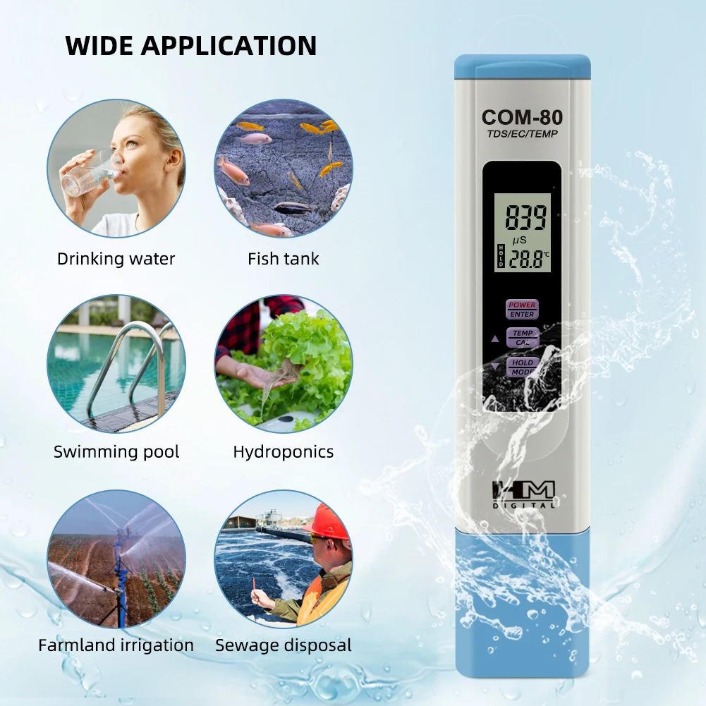 Yieryi TDS EC TEMP Meter COM-80 Total Dissolved Solids Monitor Conductivity Tester for Aquarium Hydroponics Drinking Water 5