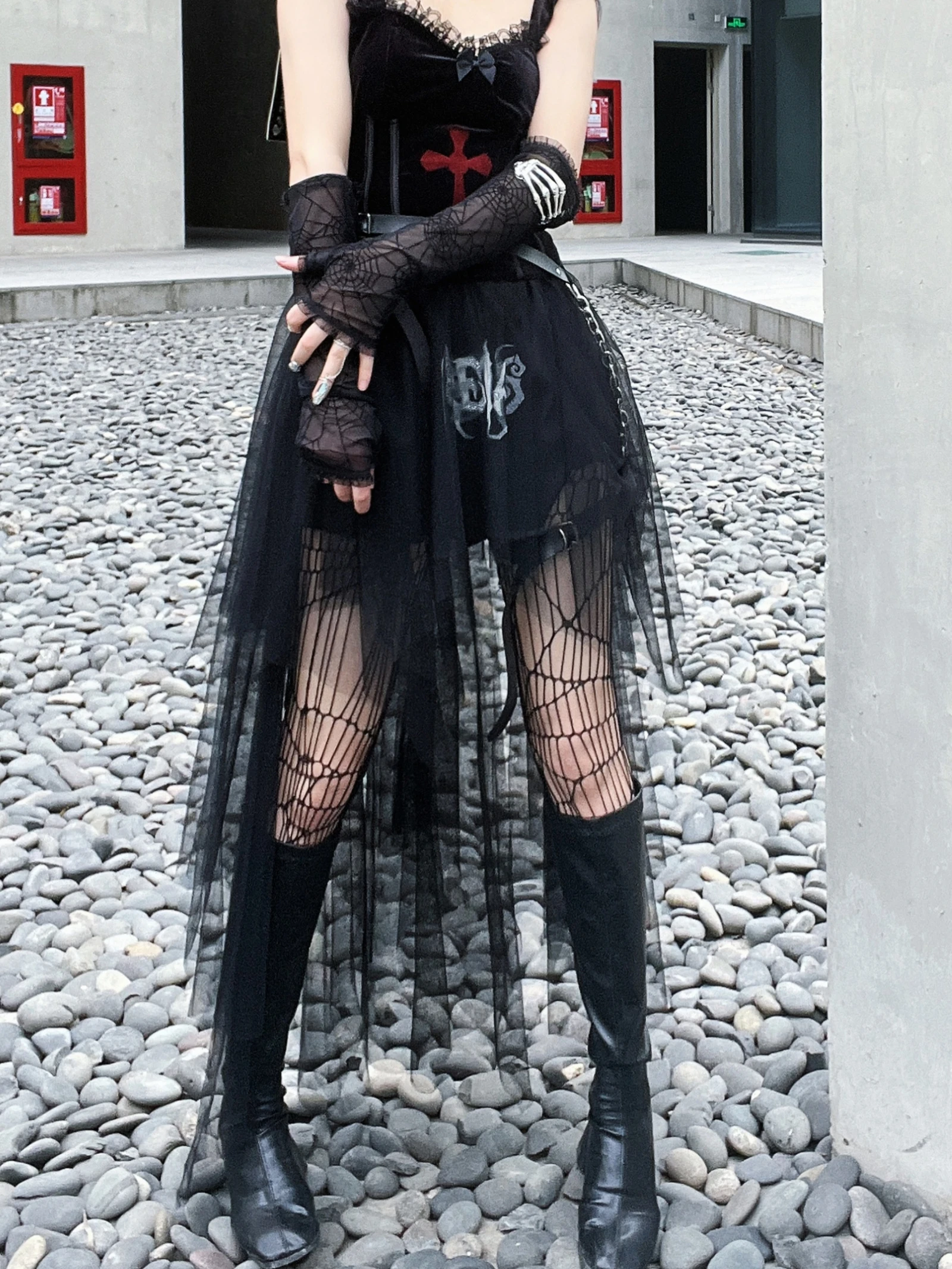 

Women 2023 New Dark Black Mesh Skir Goth Asymmetrical Hem Gauze Midi Skirts Grunge Aesthetic Punk Aline Emo Skirt Party Skirts
