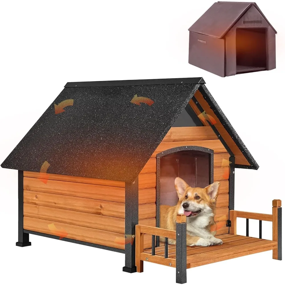 AIVITUVIN Outdoor Dog House with Anti-Chewing Iron Surround Insulated Liner Dog Kennel for Large Breed Dog Shelter Weatherproof 1