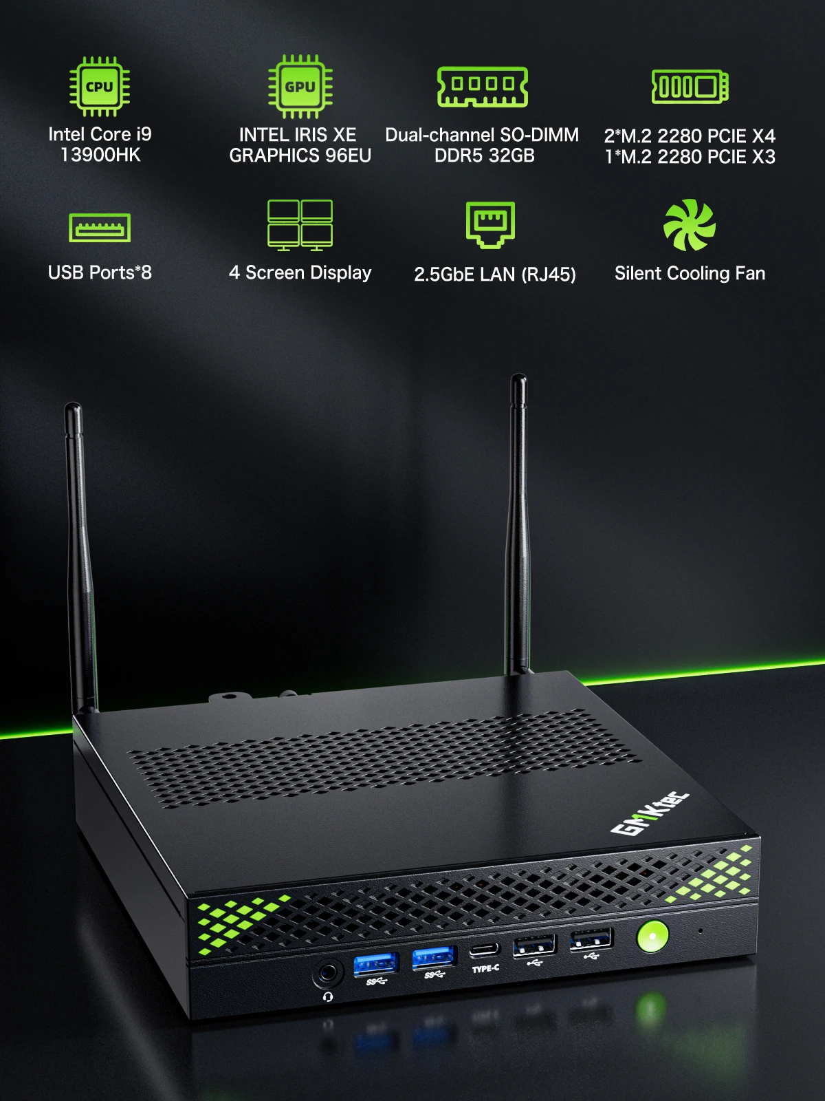 GMKtec K10 Desktop PC Intel Core i9-13900HK Mini PC 14-core 20-thread 16GB DDR5 1TB SSD Gaming Computer PC with COM Slot Mini PC 2