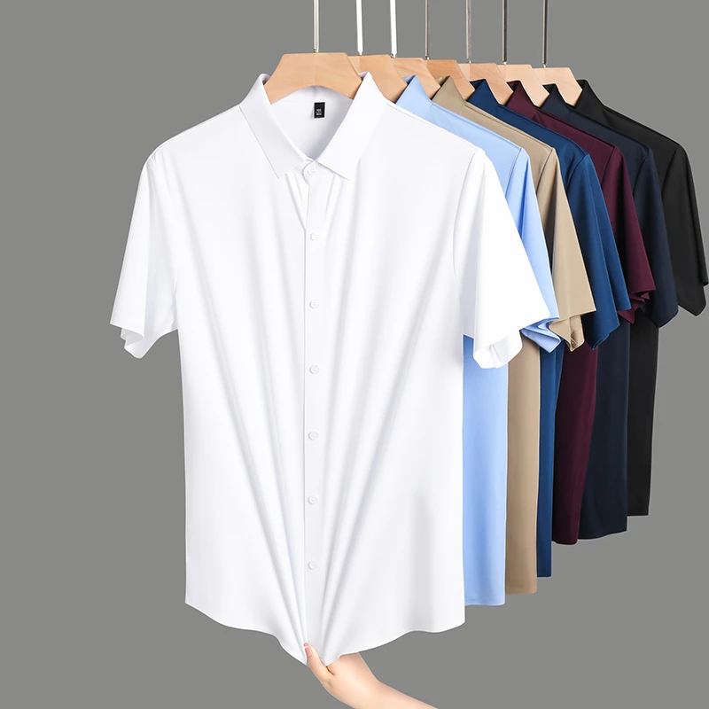 New Herren Business Casual Kurzarm einfarbig Hemd falten frei falten frei bequem die ganze Saison vielseitiges Top – Detail 4