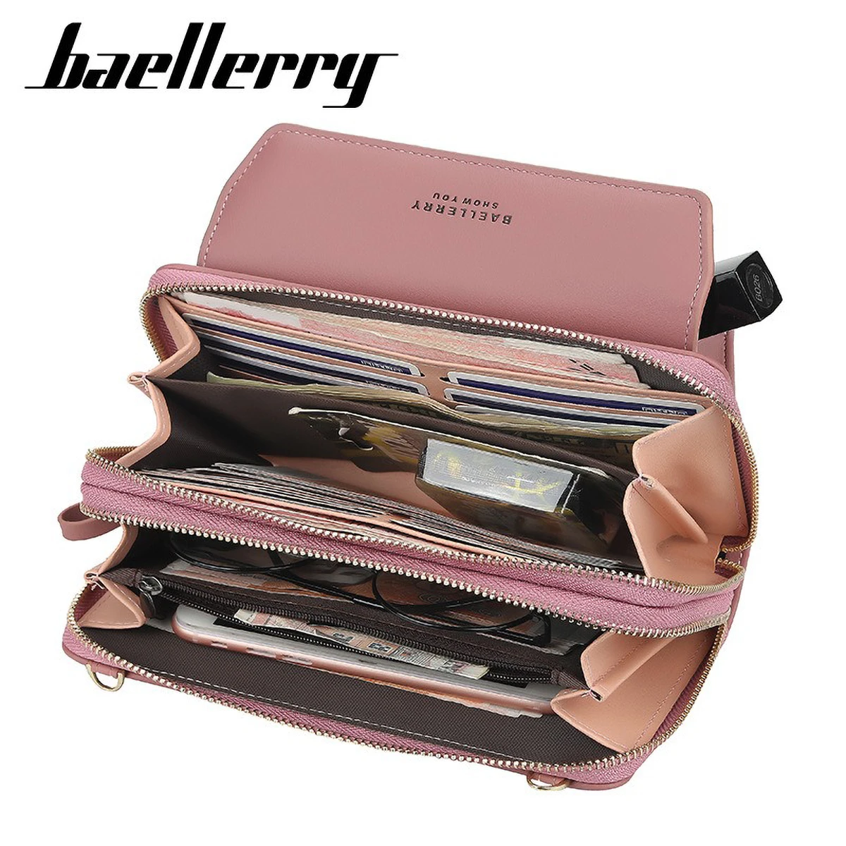 Baellerry Women's Small Double Zipper Phone Crossbody Bag, Mobile Shoulder Purse, RFID Blocking Compact Wallet Hands-Free