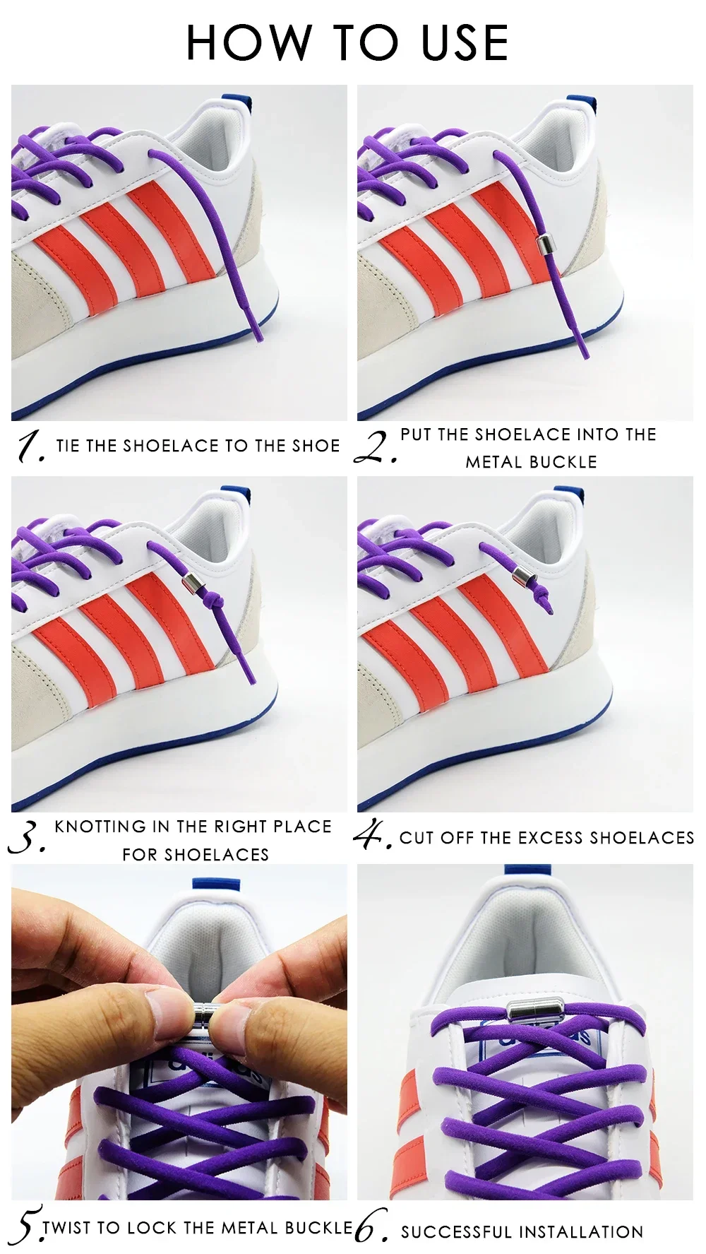 Elastic No Tie Shoelaces For Kids and Adult Sneakers Lazy Metal Lock
