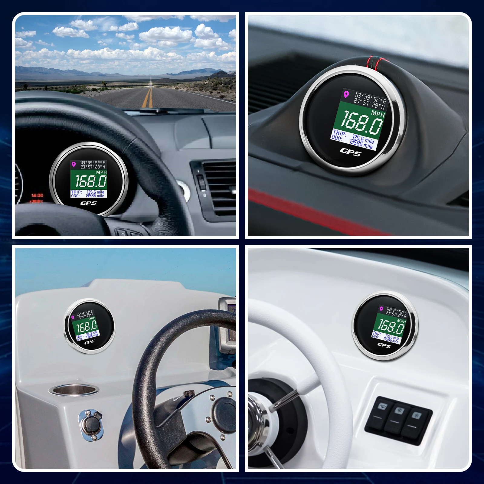 52mm Waterproof TFT Screen LCD Digital GPS Speedometer Gauge Km/h MPH Knots Adju