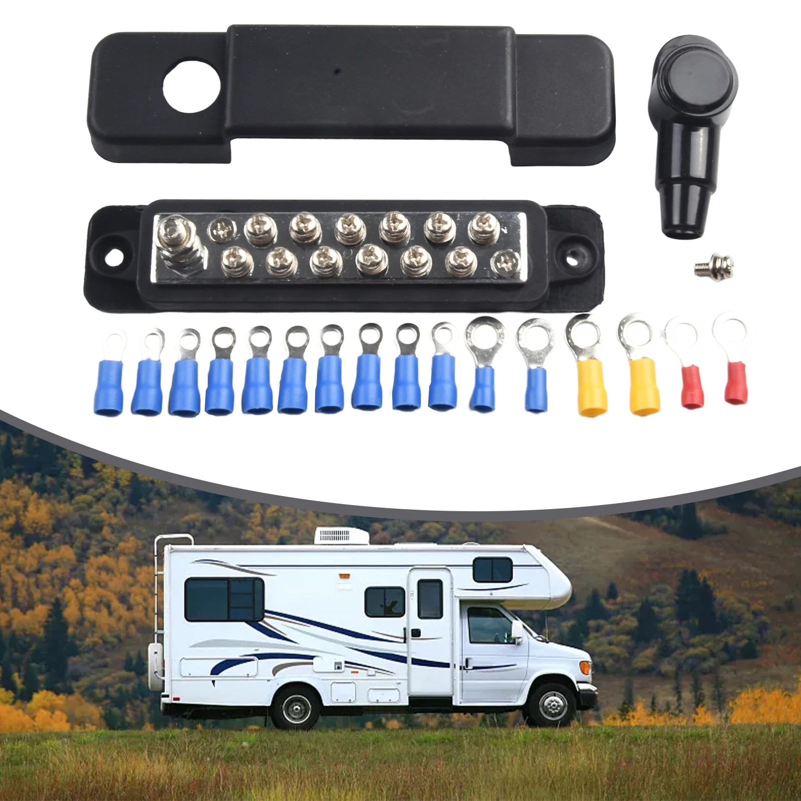 12-Punkt-Batterie-Stromverteilerblock, Sammelschiene, positiv, negativ, 12 V, 180 A, Stromverteilerblock, Terminal für Auto-Wohnmobile, Schiffe – Detail 38