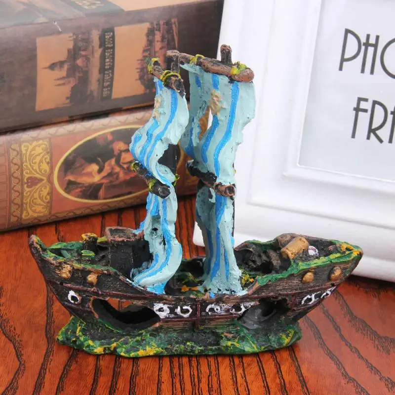 Aquarium Ornament Pirate Sunk Ship Shipwreck Boat Fish Tank Waterscape Cave Decoration Resin Ship Ornament