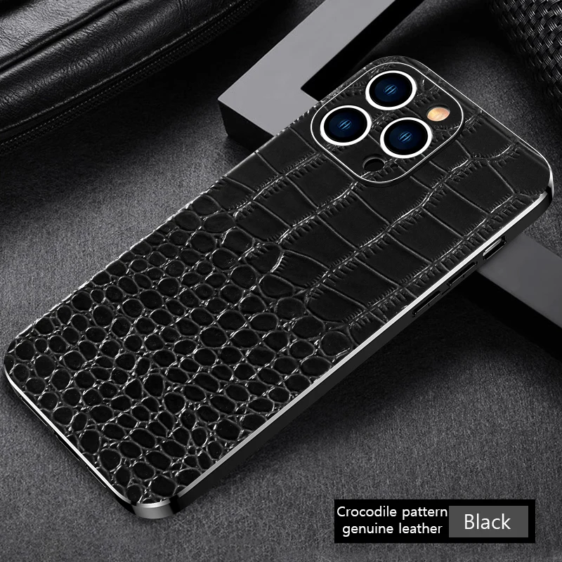 Luxury Genuine Leather Phone Case with Soft Edges and Shockproof Camera Protection