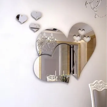 Heart Shaped Mirror Wall Sticker Self Adhesive 3D Acrylic Mirror Tiles Stickers For Bedroom Bathroom Valentine Home Decoration 2