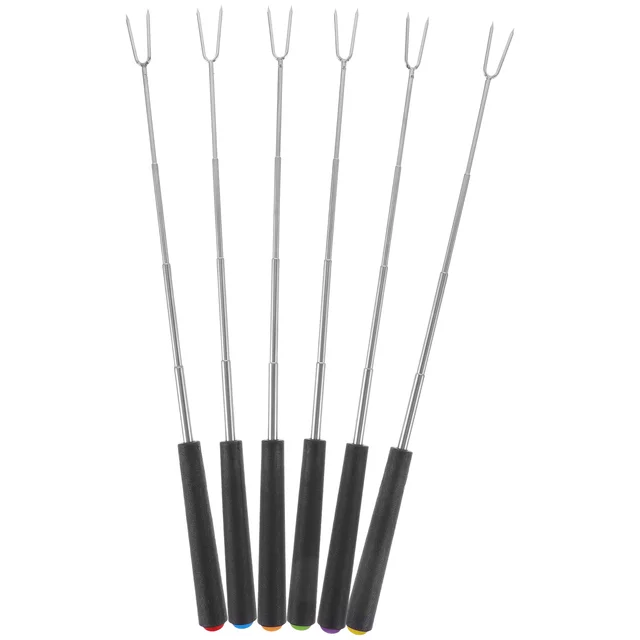 6 Pcs Telescopic Barbecue Villa Húskészlet Grill Kültéri Bot Mehaskatorral Fém Rozsdamentes Acél Villák Grillezés