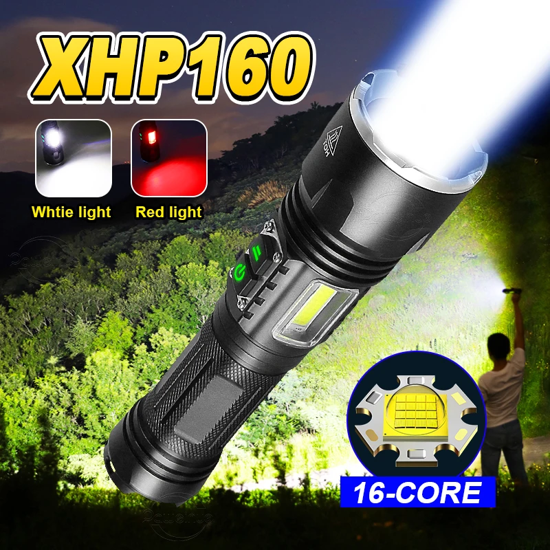 

Newest XHP160 LED Torch Powerful LED Flashlight Waterproof Torch USB Rechargeable 18650 Lantern Portable Zooming Camping Light