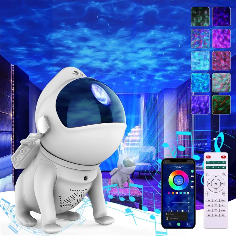 Star Projector Galaxy Night Light Space Dog Led Starry Nebula E-Sports Lampada Per Atmosfera Con Altoparlante Bluetooth App Telecomando