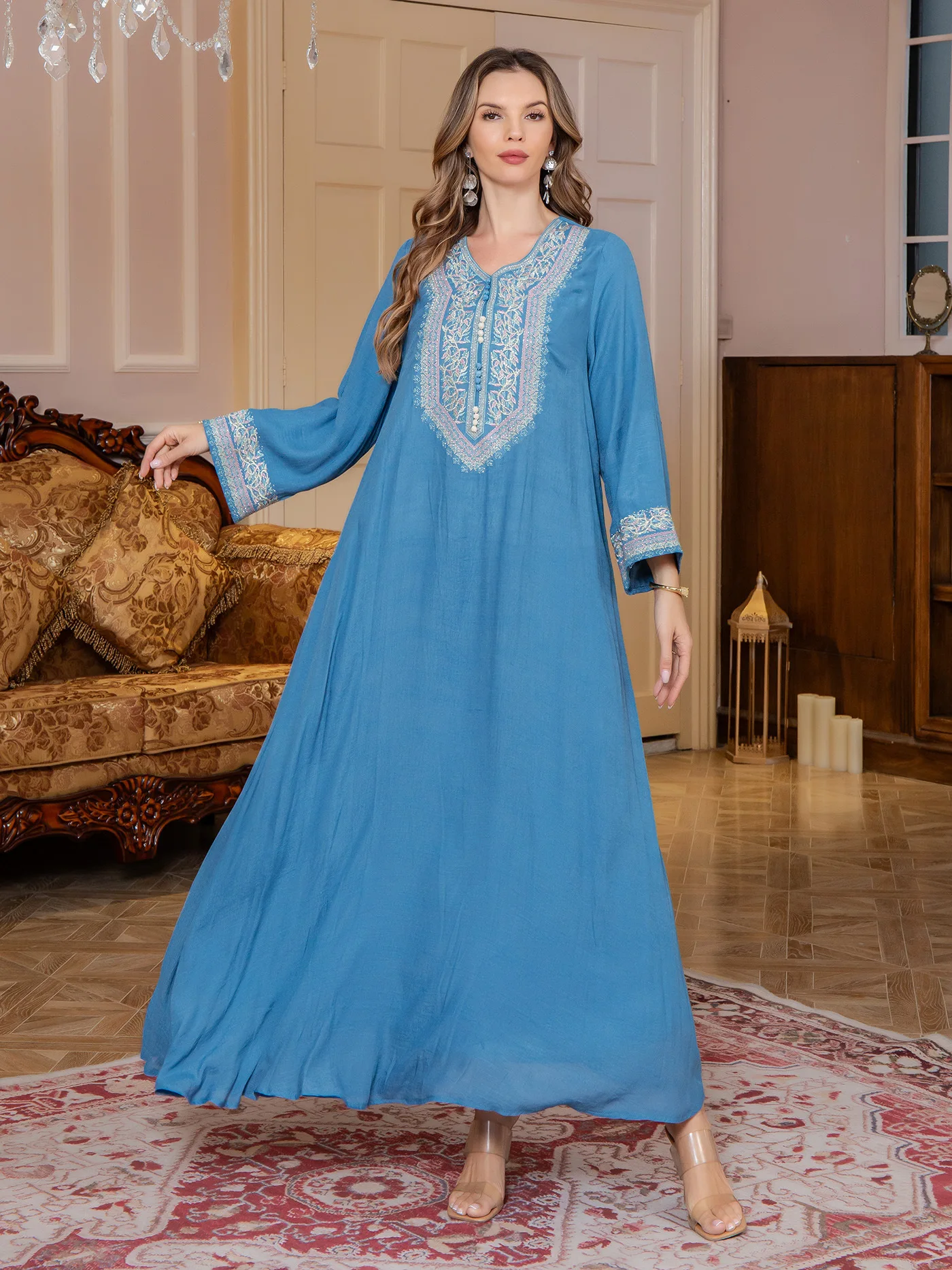 Muslim New Fashion 2025 Arab Women's Solid Color Casual Trendy Embroideried  Diamond Studded Elegant Loose Dress Female Abaya - AliExpress 200000345