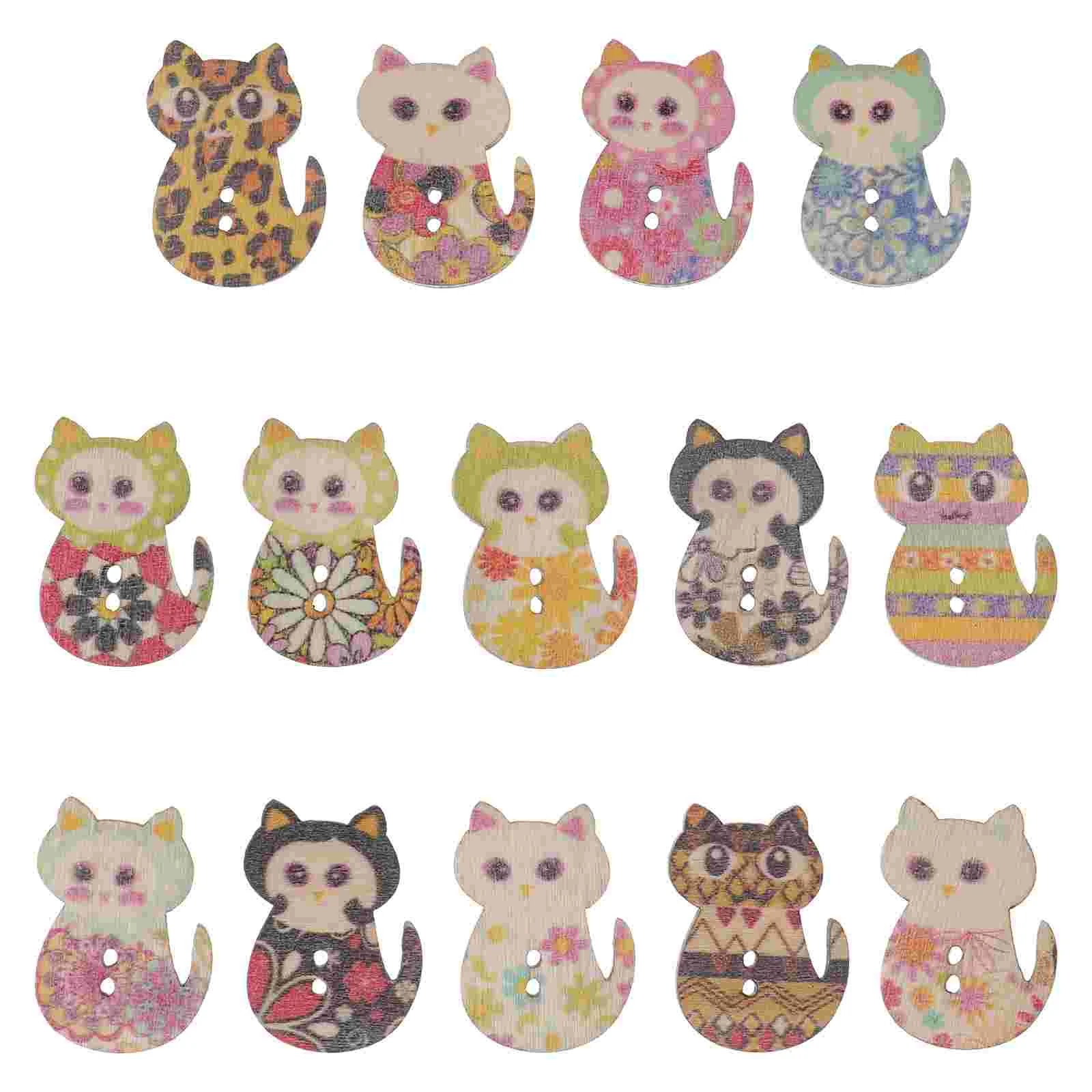 

Multicolored Cat Shaped Holes Wood Printing Sewing Buttons (Mixed Color)