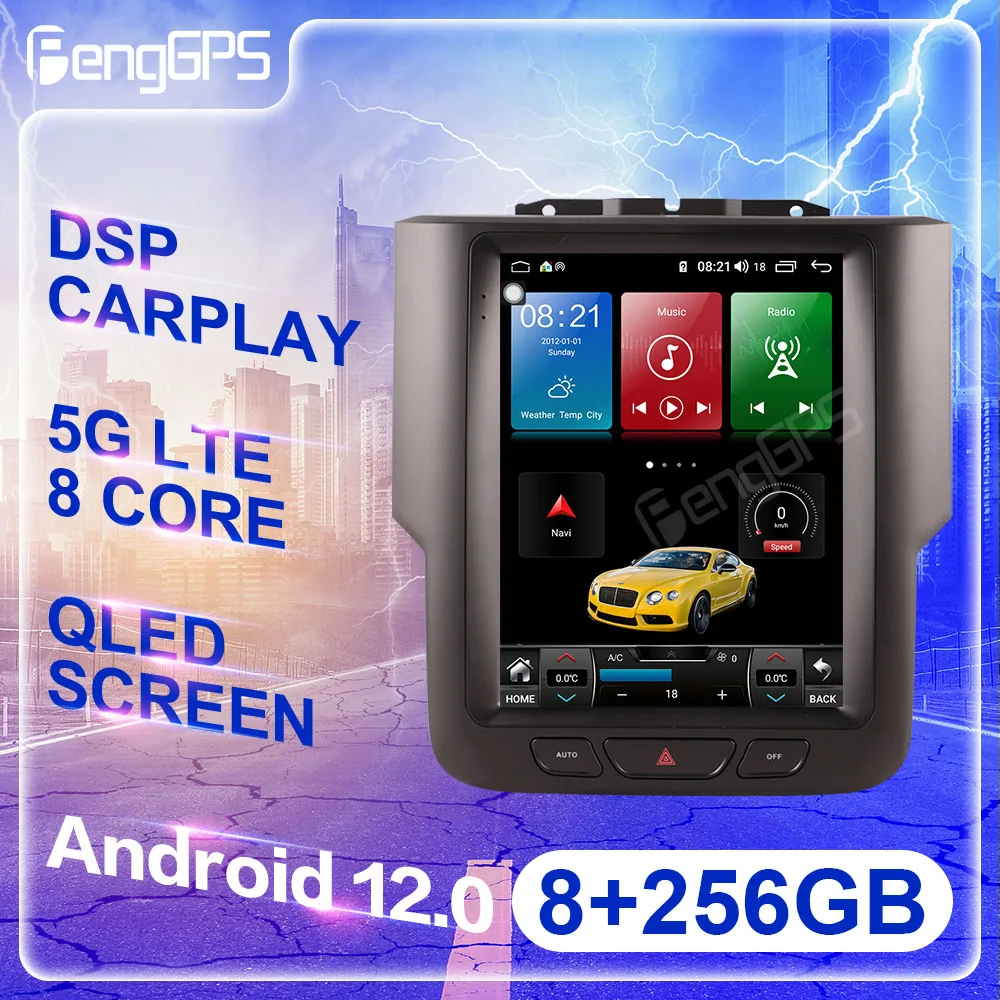

256G Android 12.0 Auto Car Radio For Dodge RAM 1500 2013-2018 Multimedia Player GPS Navigation Tesla Screen Headunit DSP Carplay
