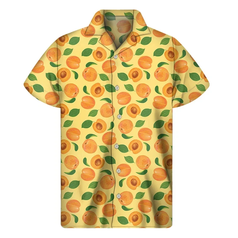 Summer Orange Pitaya Fruit 3D Print Shirts Men Fashion Shirt Casual Vintage Streetwear Short Sleeve Shirt Blouse Man Clothing