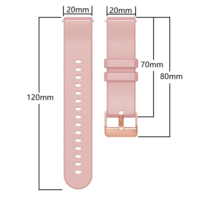 Rose Gold Silicone Smart Watch Strap with Buckle - 20mm Wristband