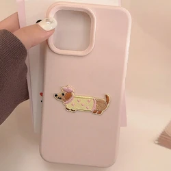 Korean Dopamine Color Embroidered 3D Sausage Puppy Phone Case - Soft Back Cover for iPhone 17 Air (1)