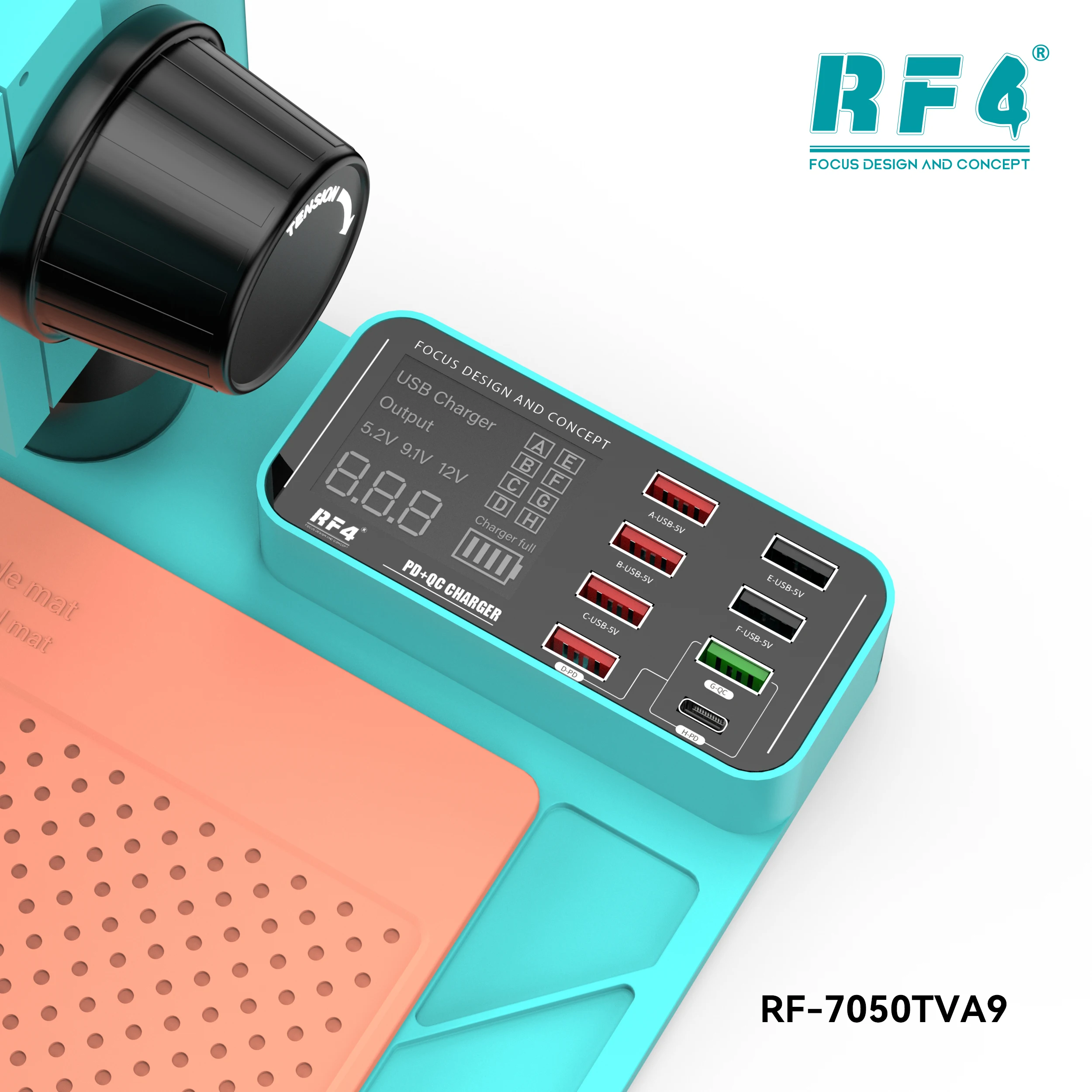 RF4 베이스에는 USB 인터페이스 충전기, 삼안 실체 현미경, 휴대폰 수리용 특수 도크 RF-7050TVA9-39B가 장착되어 있습니다.