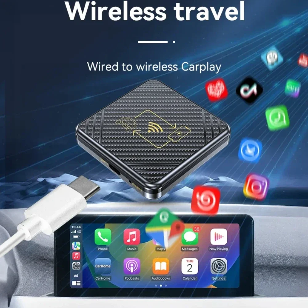 Q1 Car Mounted Box, 2-in-1 Mini Carplay Adapter, Wired to Wireless, Android, Auto Dongle, Apple, iPhone