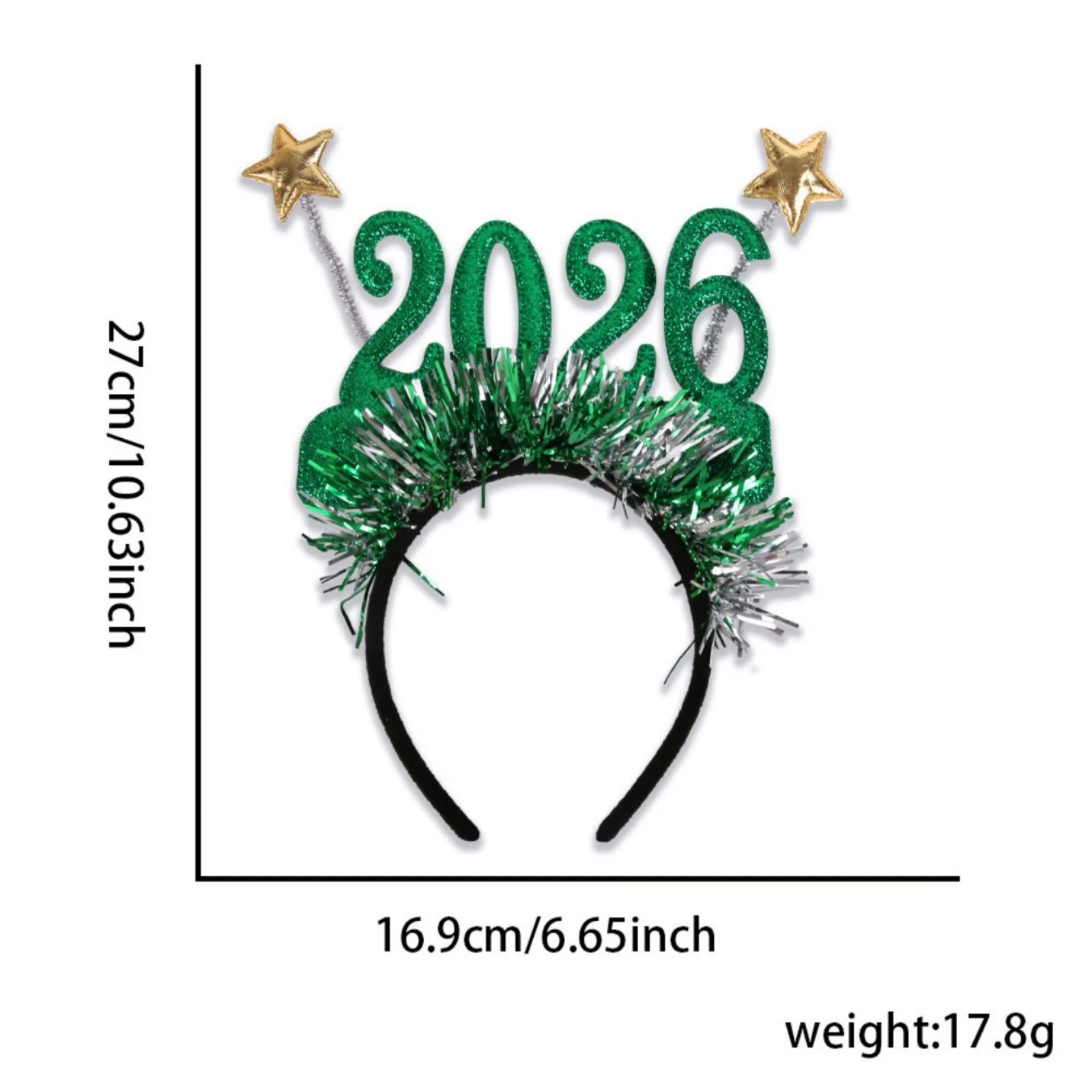 1PCS 2026 New Year Headbands, Glitter Tinsel Star Hair Hoops, NYE Party Favors, Holiday Hair Accessories
