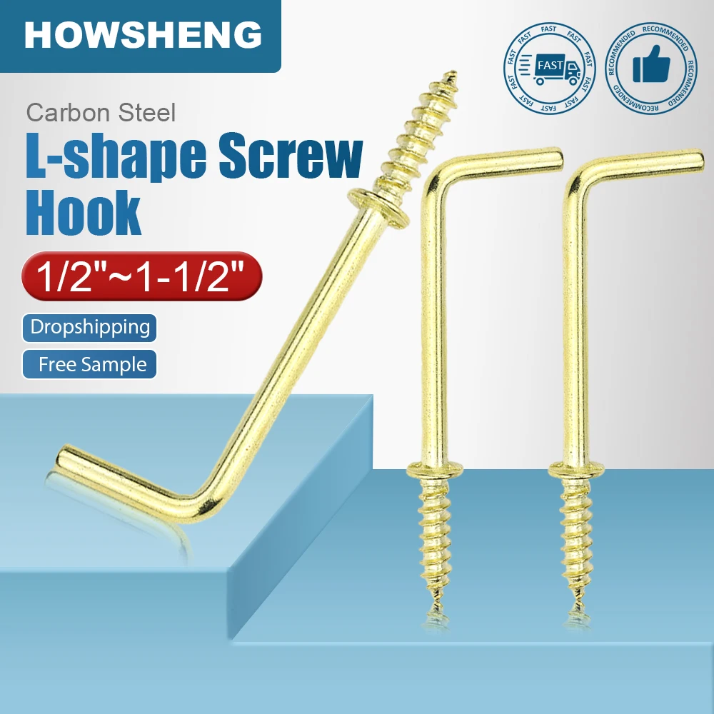 

HOWSHENG 10-30pcs L Shape Right Angle Screw Hooks 1/2"~2" Copper Plated Hanging Hook Screws for DIY