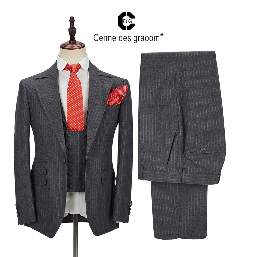 

Cenne Des Graoom New Men Suits 3 Pieces Tailor-Made Costume Latest Design Business Casual Groom Wedding Party For Christmas