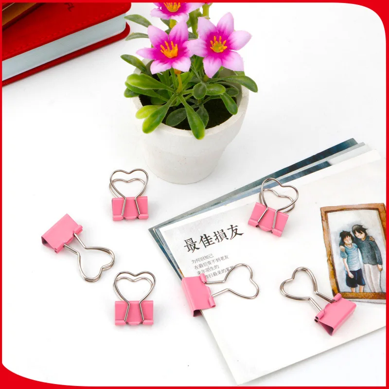 Metal Clip Notes Confidence-shaped Clip 6 Pcs/batch Pink School Office Supplies Creative Desk Accessories