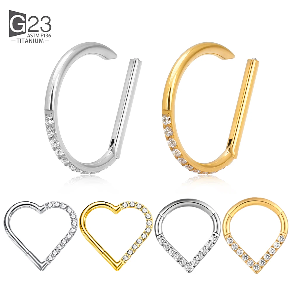 

G23 Titanium Septum Ring Nose Piercing D Shape Zircon Tragus Piercing Jewelry for Women Ear cartilage Helix Nose Earring